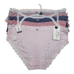 Laura Ashley Super Soft Lace Trim Bikini Panties 5-Pack Large Rayon & Spandex